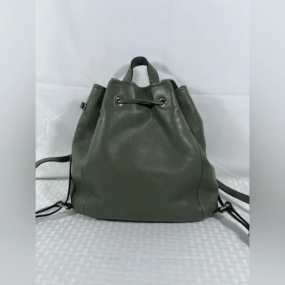 4019: Coach Olive Green Pebbled Leather Drawstring Backpack - Picture 3 of 13